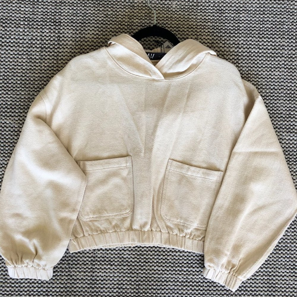 NWT Zara cream cotton hoodie top
